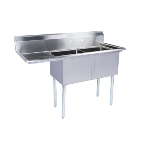 L&J 20X20-inch Stainless Steel 2-Compartment Sink W Left Drainboard