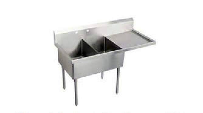 L&J 10X14-inch Stainless Steel 2-Compartment Sink W Right Drainboard