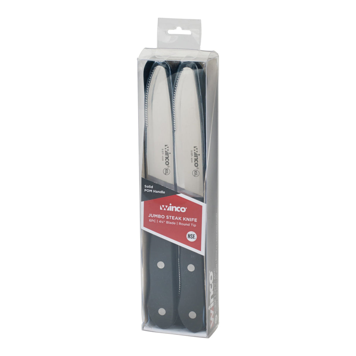 Jumbo Steak Knives, 4-3/4" Blade, Round Tip, Solid POM Handle, 6-pieces/pack