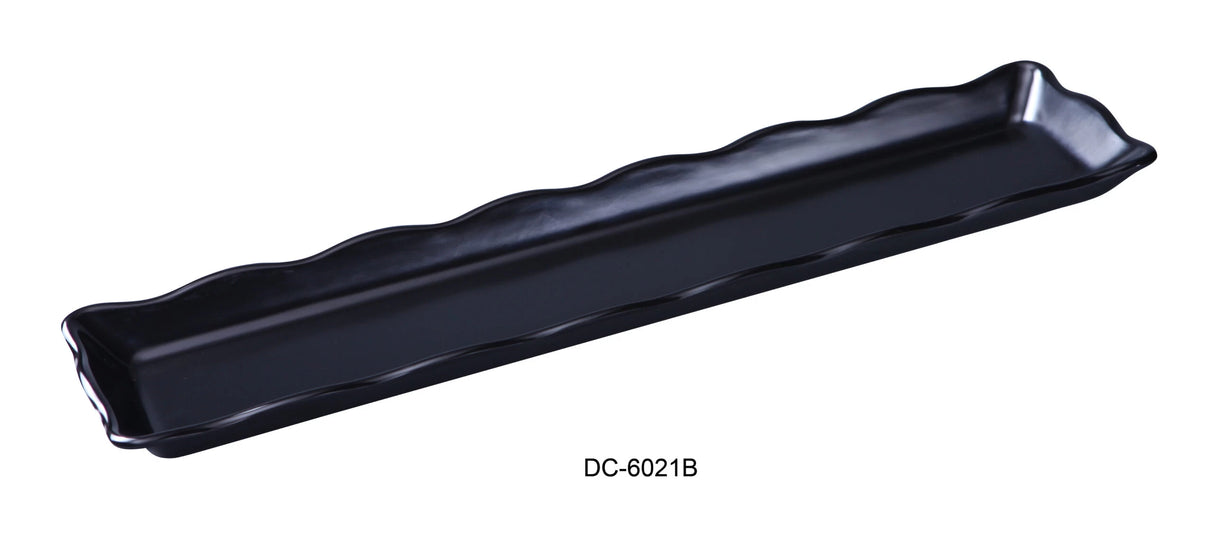 Yanco Deli Collection 21" X 5 1/4" X 1" SCALLOP EDGED DISPLAY TRAY BLACK