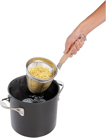 Asian Kitchen Spider Strainer, 6-Inch Stainless Steel Mesh Strainer Basket with 7.5-Inch Bamboo Handle