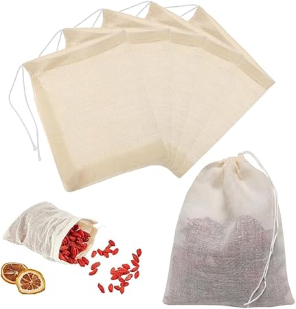 8 x 12 Inches Natural Muslin Drawstring Bags,Natural Unbleached Cotton Spice/Tea/Herbs Bags