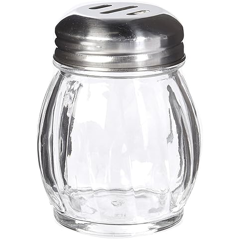 6-Ounces Glass Spices Shaker With Perforated Stainless Steel Top And Parmesan Cheese Shaker With Slotted Stainless Steel Top/Set of 2/Bulk Swirl Retro Style Dispensers With Lids/Salt & Pepper Shakers