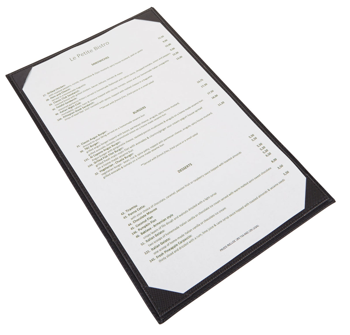 Single-View Menu Cover