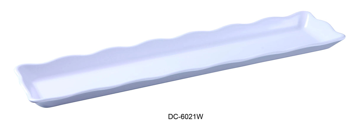 Yanco Deli Collection 21" X 5 1/4" X 1" Scallop Edged Display Tray White