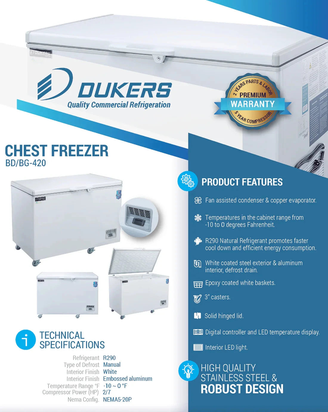 Dukers BD/BG-420 Commercial Chest Freezer (Free Shipping)+(Add to cart for discount)