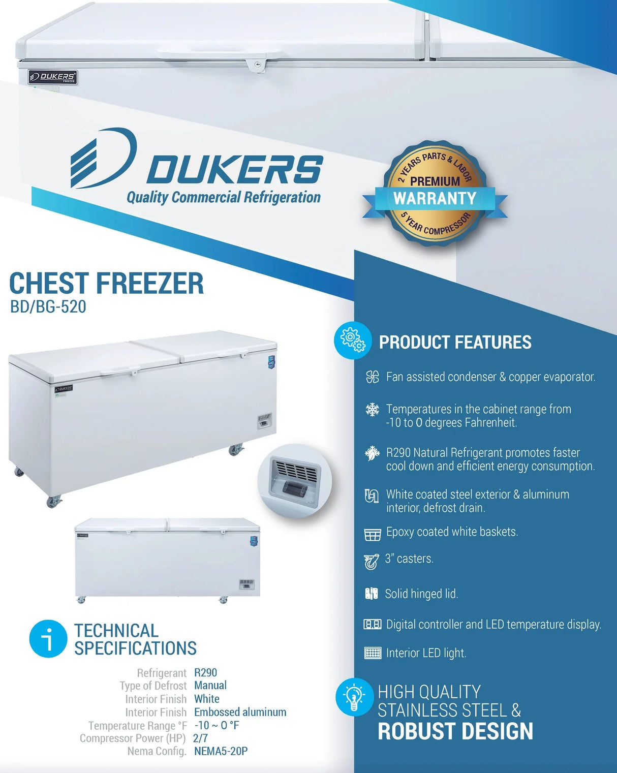 Dukers BD/BG-520 Commercial Chest Freezer (Free Shipping)+(Add to cart for discount)