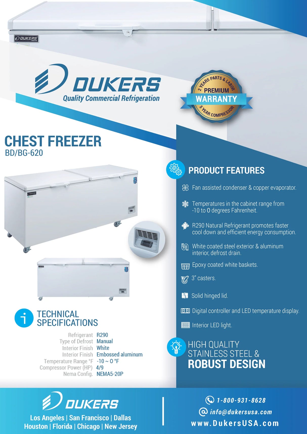 Dukers BD/BG-620 Commercial Chest Freezer (Free Shipping)+(Add to cart for discount)