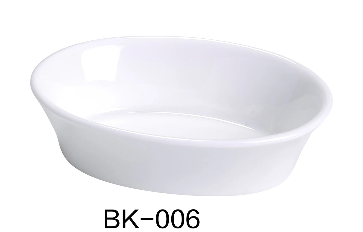 36 Pack Yanco BK-006 6 1/4" X 4 1/2" X 1 1/4" OVAL BAKING DISH 10 OZ BONE WHITE