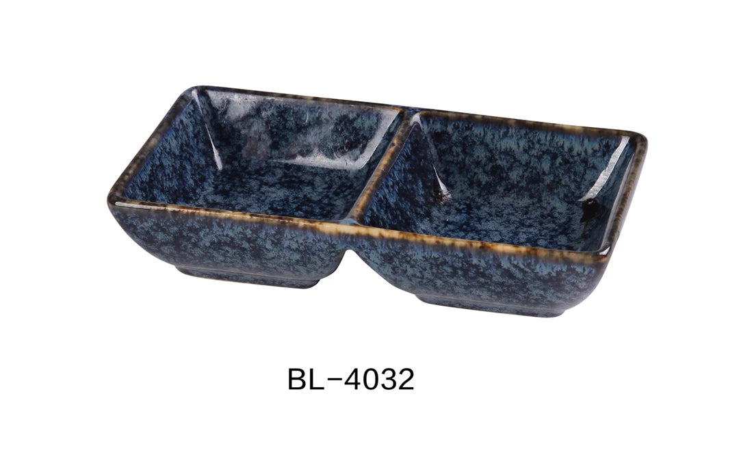 Yanco Blue Star 5 1/2"X3"X1 3/8" Double Sauce Dish 1.5 Oz Each