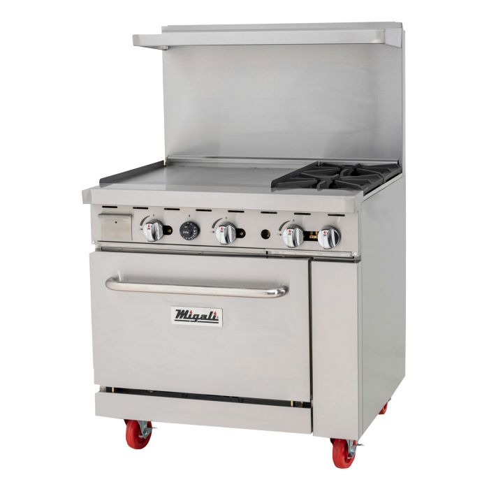 Migali C-RO2B-24GL-LP 2 Burner Range, 24” Griddle Left Side, (1) Oven, Liquid Propane