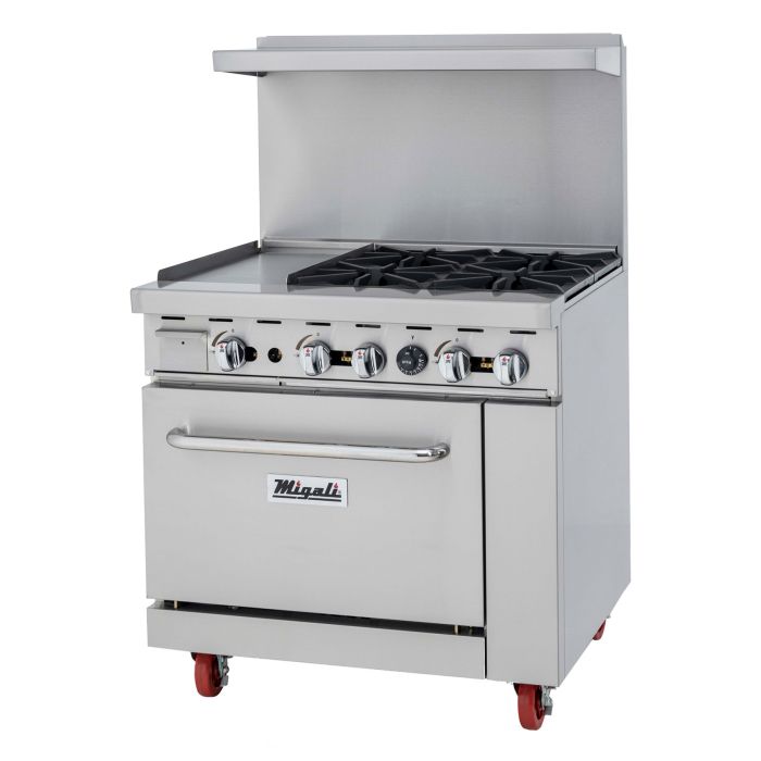 Migali C-RO4B-12GL-LP 4 Burner Range, 12” Griddle Left Side, (1) Oven, Liquid Propane