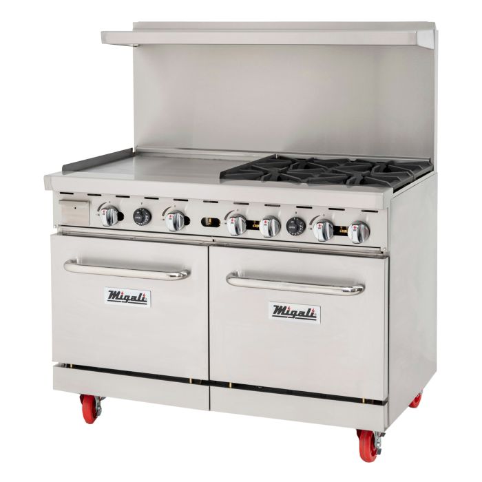 Migali C-RO4B-24GL-LP 4 Burner Range, 24” Griddle Left Side, (2) Ovens, Liquid Propane