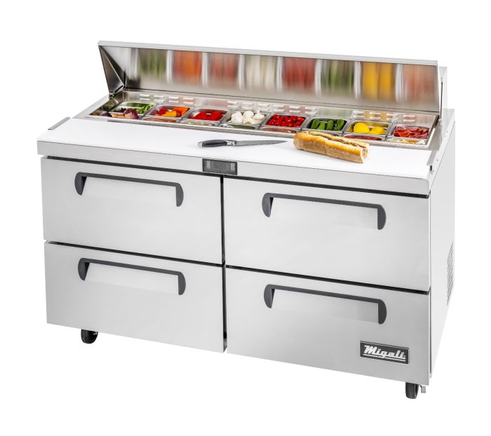 Migali C-SP60-16-D-HC 60″ – 16 Pans, Sandwich Prep Table with Drawers
