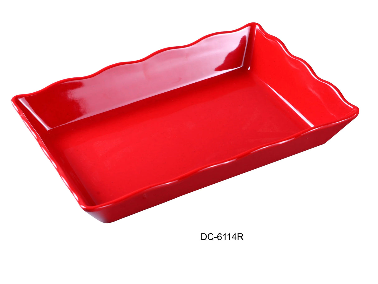 Yanco Deli Collection 14" X 9 1/2" X 2" SCALLOP EDGED DISPLAY TRAY RED