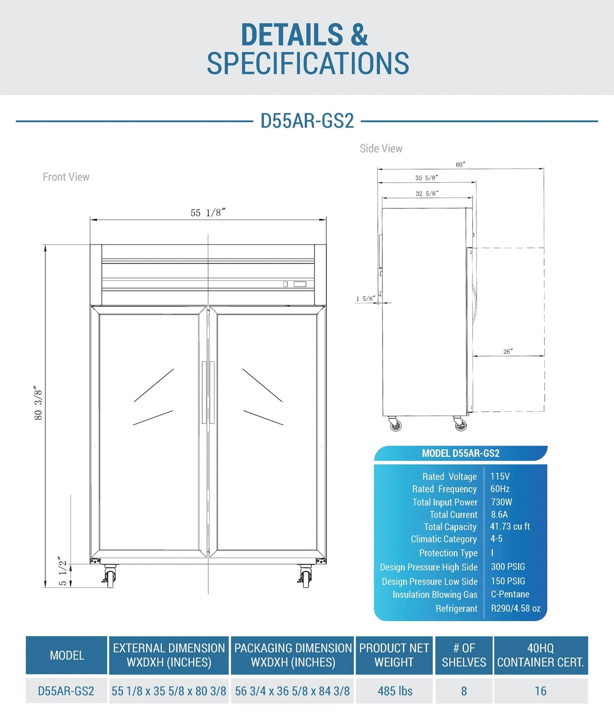 Dukers D55AR-GS2 Top Mount Glass 2-Door Commercial Reach-in Refrigerator (Free Shipping) (Add to cart for discount)