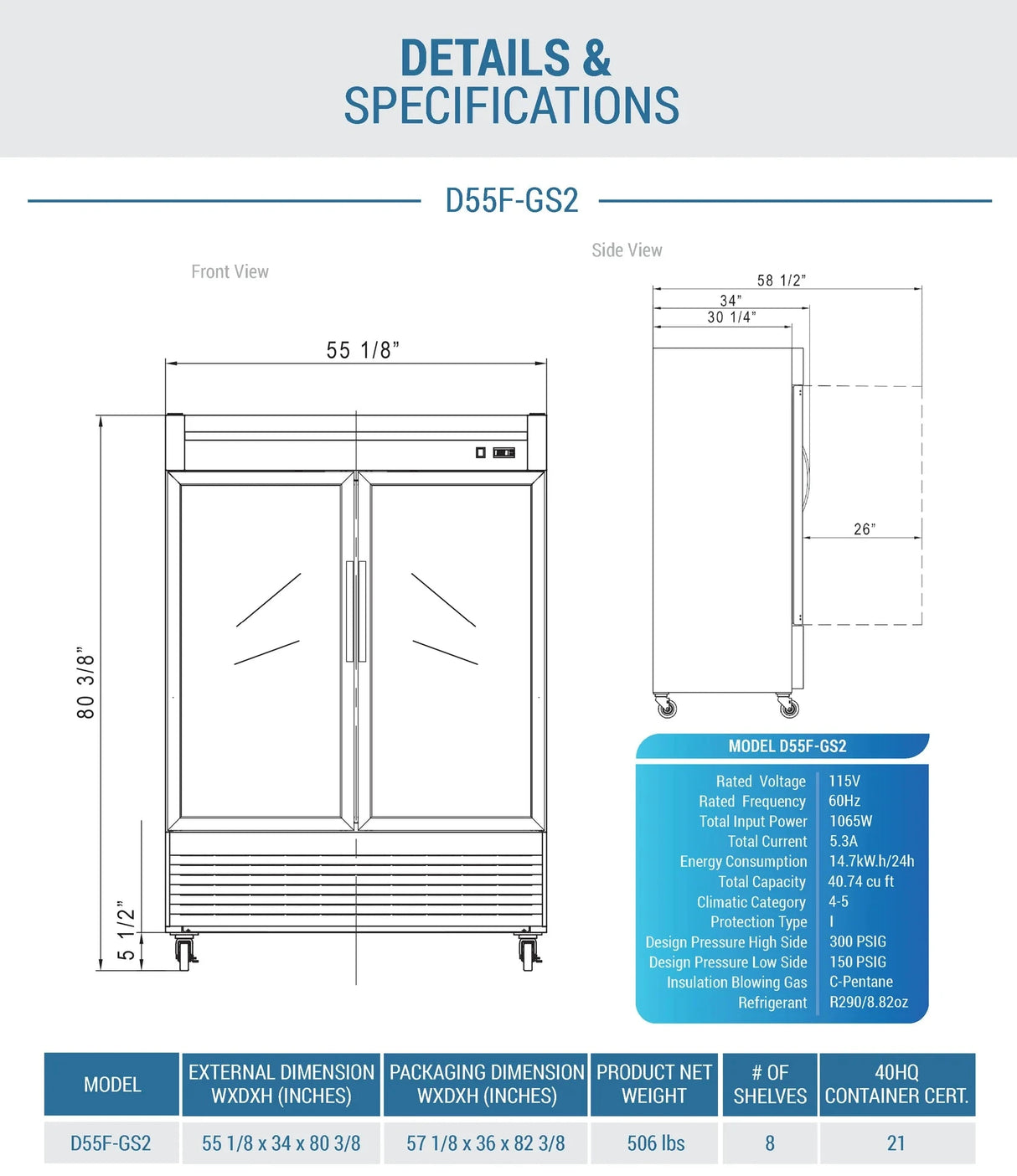 Dukers D55F-GS2 Bottom Mount Glass 2-Door Commercial Reach-in Freezer (Free Shipping) (Add to cart for discount)
