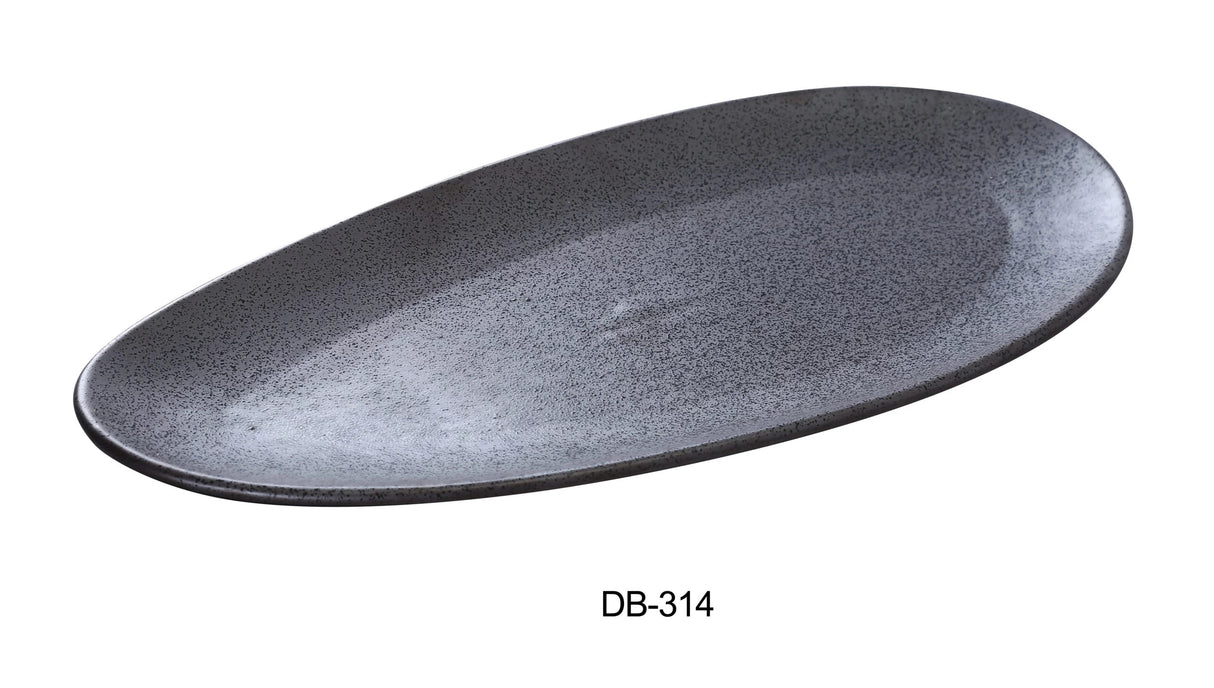 Yanco Diamond Black 14" X 6 1/2" X 7/8"Leaf Shap Plate 叶形碟