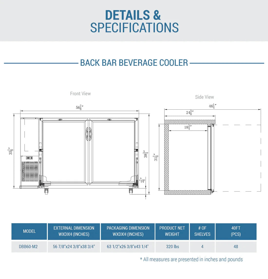 Dukers DBB60-M2 2-Door Bar and Beverage Cooler (Solid Doors) (Free Shipping) (Add to cart for discount)