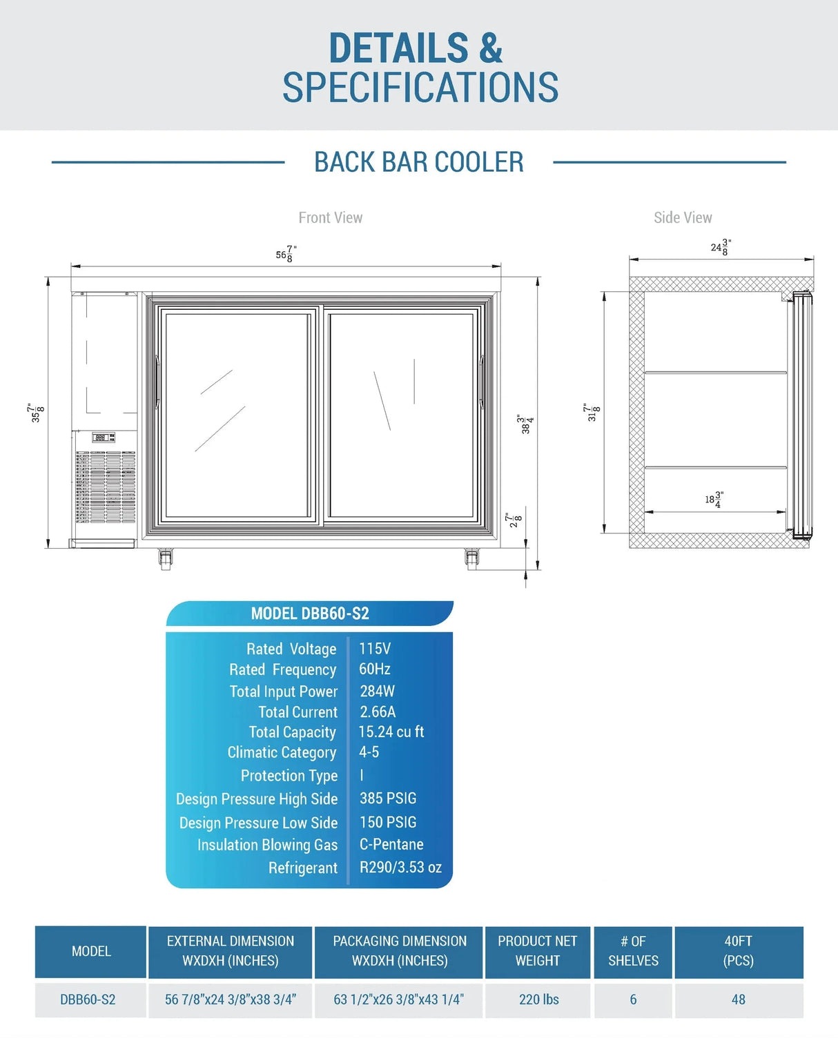 Dukers DBB60-S2 2 Door Bar and Beverage Cooler (Sliding Doors) (Free Shipping) (Add to cart for discount)