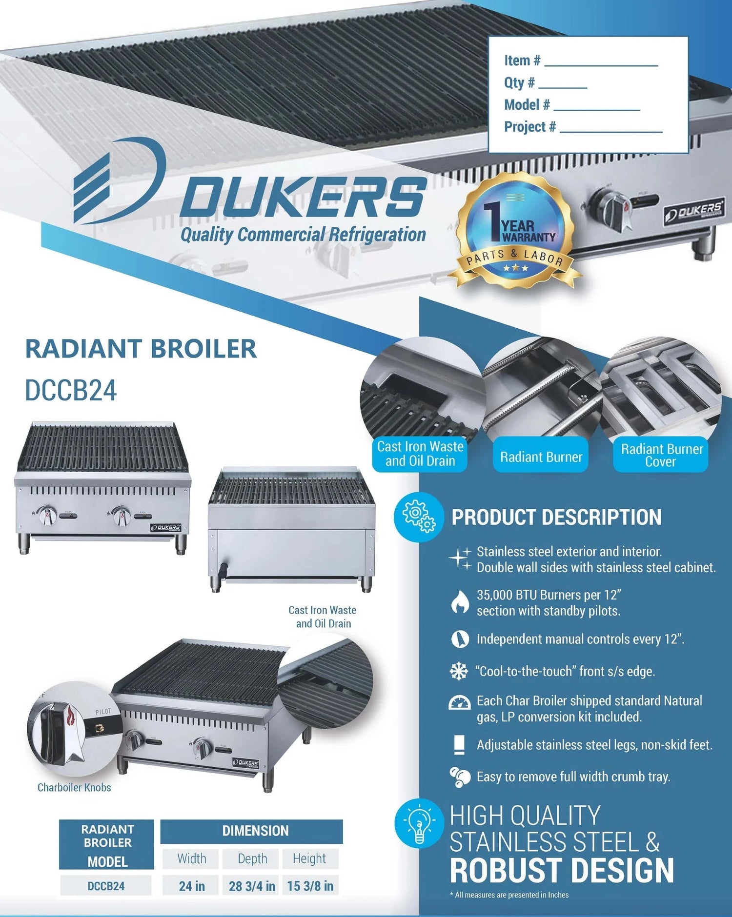 Dukers  DCCB24 24 in. W Countertop Radiant Boiler (Free Shipping) (Add to cart for discount)