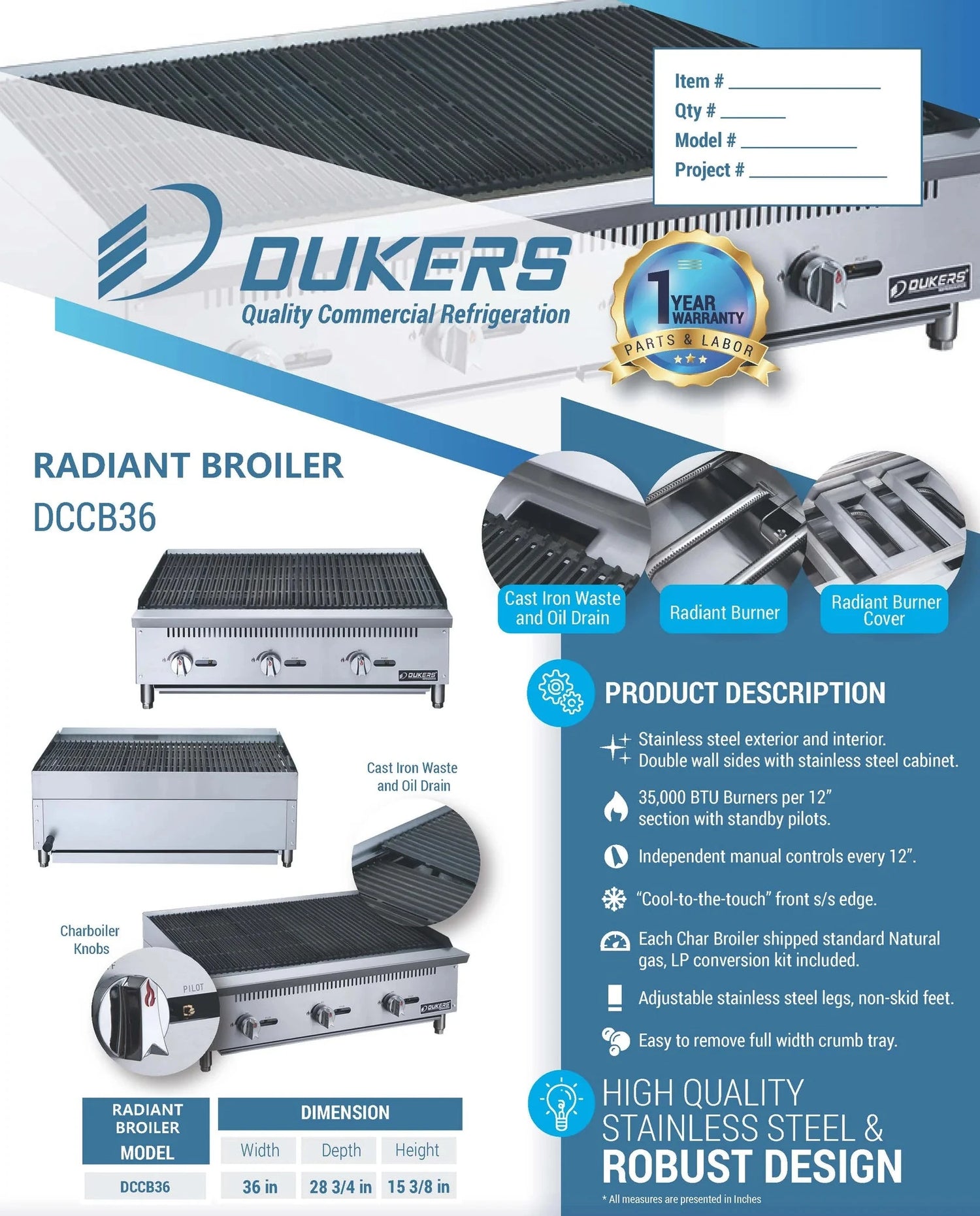 Dukers  DCCB36 36 in. W Countertop Radiant Boiler (Free Shipping) (Add to cart for discount)