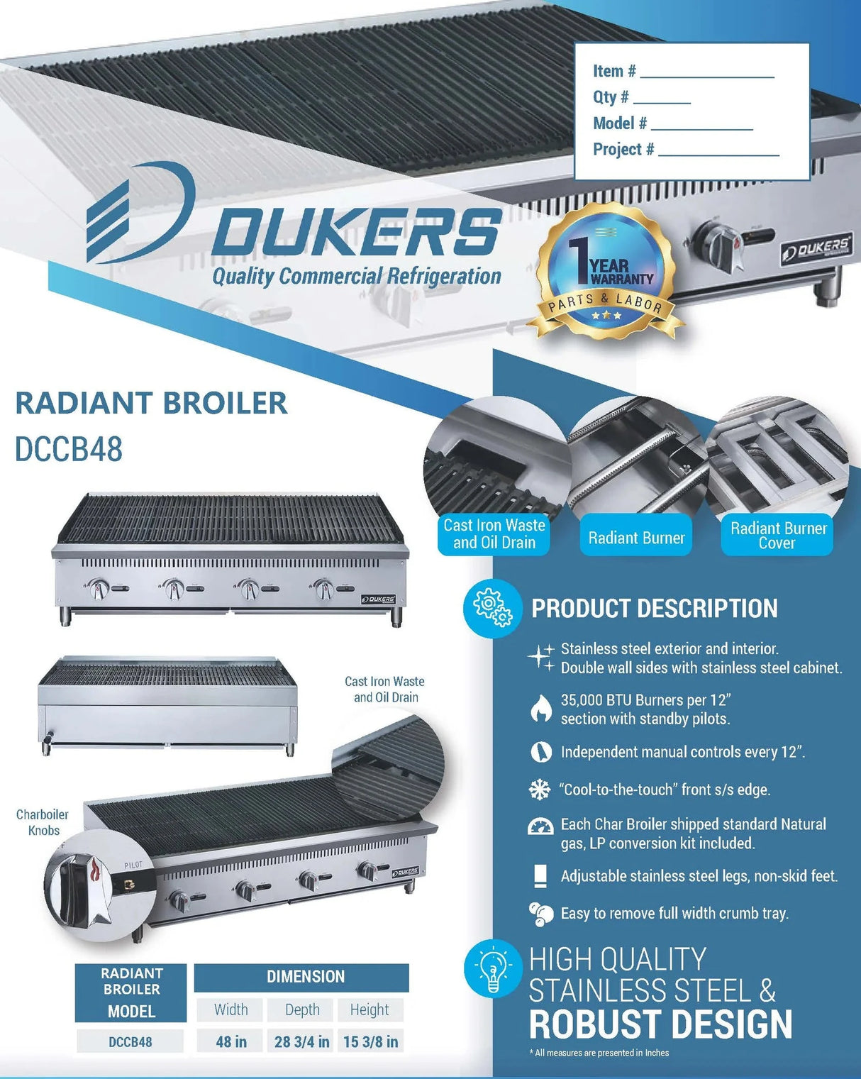 Dukers  DCCB48 48 in. W Countertop Radiant Boiler (Free Shipping) (Add to cart for discount)