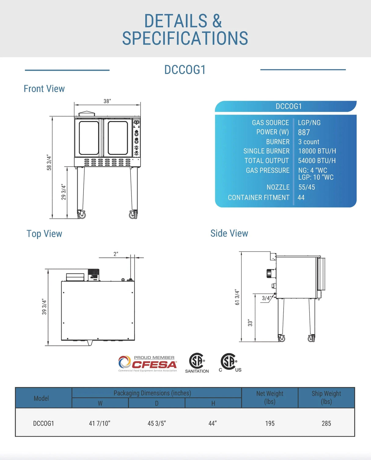 Dukers  DCCOG1 Single Convection Oven (Free Shipping) (Add to cart for discount)
