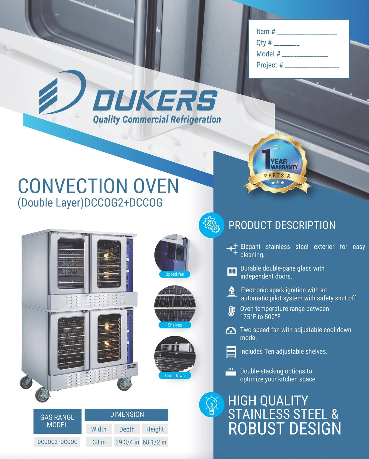 Dukers  DCCOG2 Double Convection Oven (Free Shipping) (Add to cart for discount)