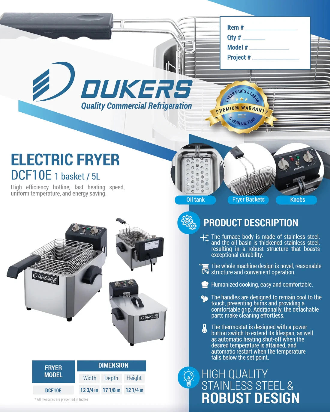 Dukers  DCF10E 10lb One Basket Electric Countertop Fryer (Free Shipping)+(Add to cart for discount)