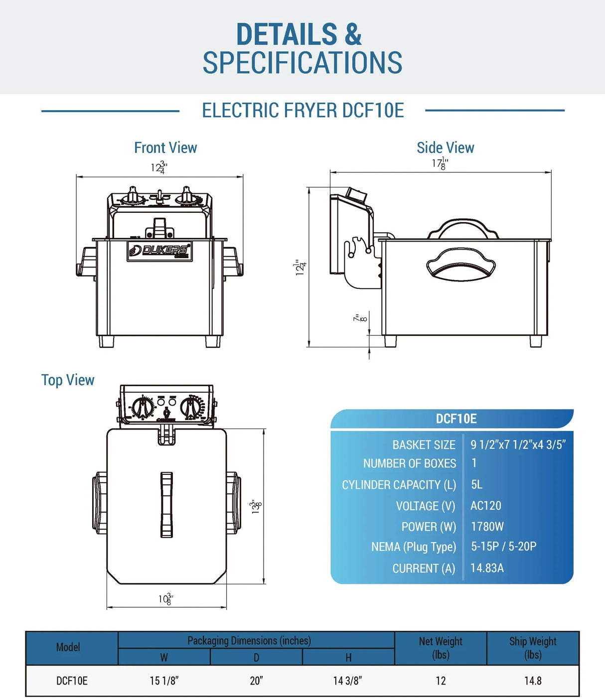 Dukers  DCF10E 10lb One Basket Electric Countertop Fryer (Free Shipping)+(Add to cart for discount)