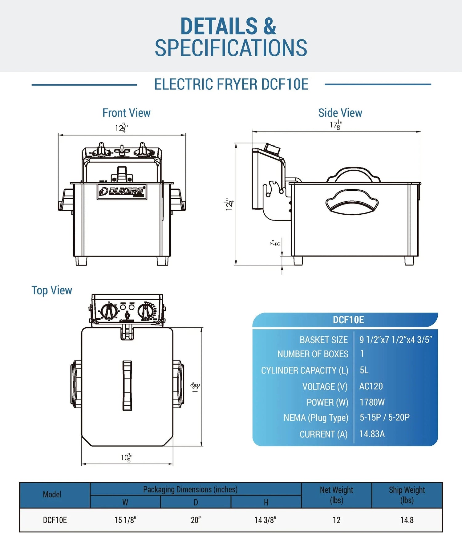 Dukers  DCF10E 10lb One Basket Electric Countertop Fryer (Free Shipping)+(Add to cart for discount)
