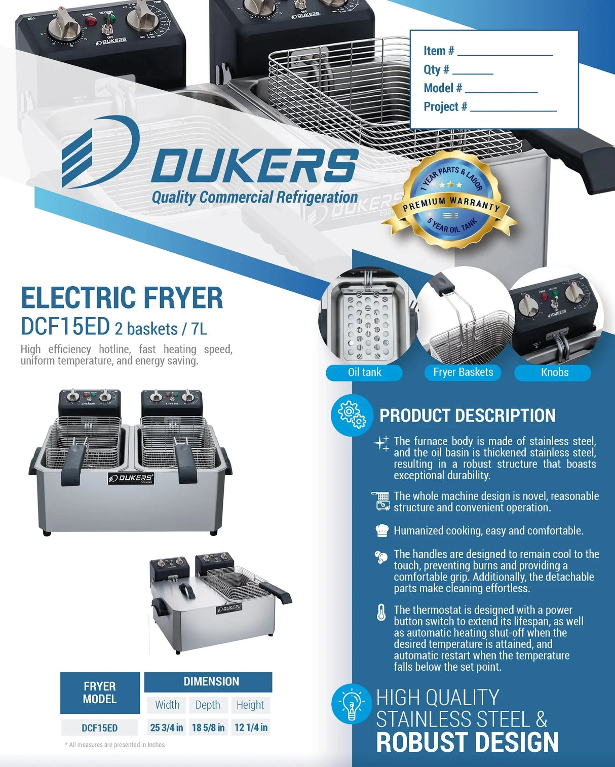 Dukers  DCF15ED 30lb Two Basket Electric Countertop Fryer (Free Shipping) (Add to cart for discount)