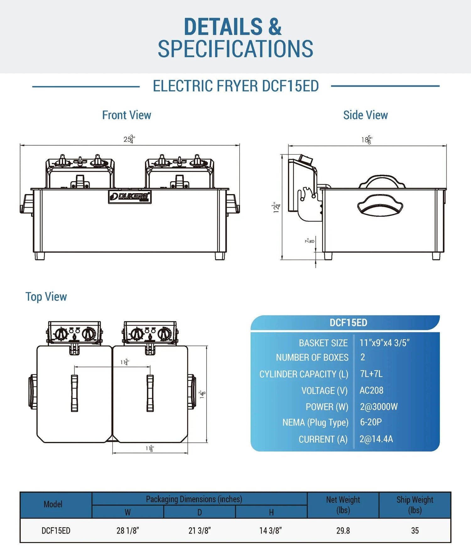 Dukers  DCF15ED 30lb Two Basket Electric Countertop Fryer (Free Shipping) (Add to cart for discount)