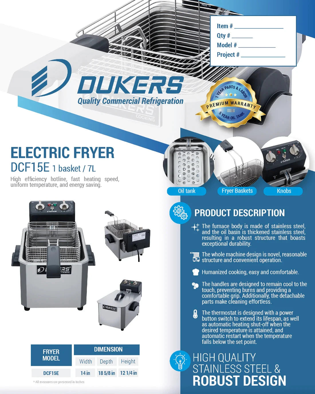 Dukers  DCF15E 15lb One Basket Electric Countertop Fryer (Free Shipping) (Add to cart for discount)