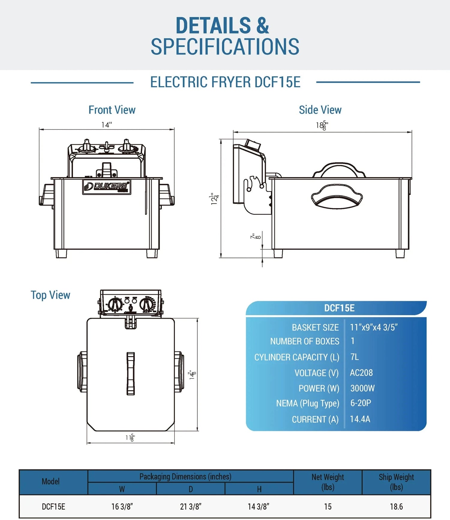 Dukers  DCF15E 15lb One Basket Electric Countertop Fryer (Free Shipping) (Add to cart for discount)
