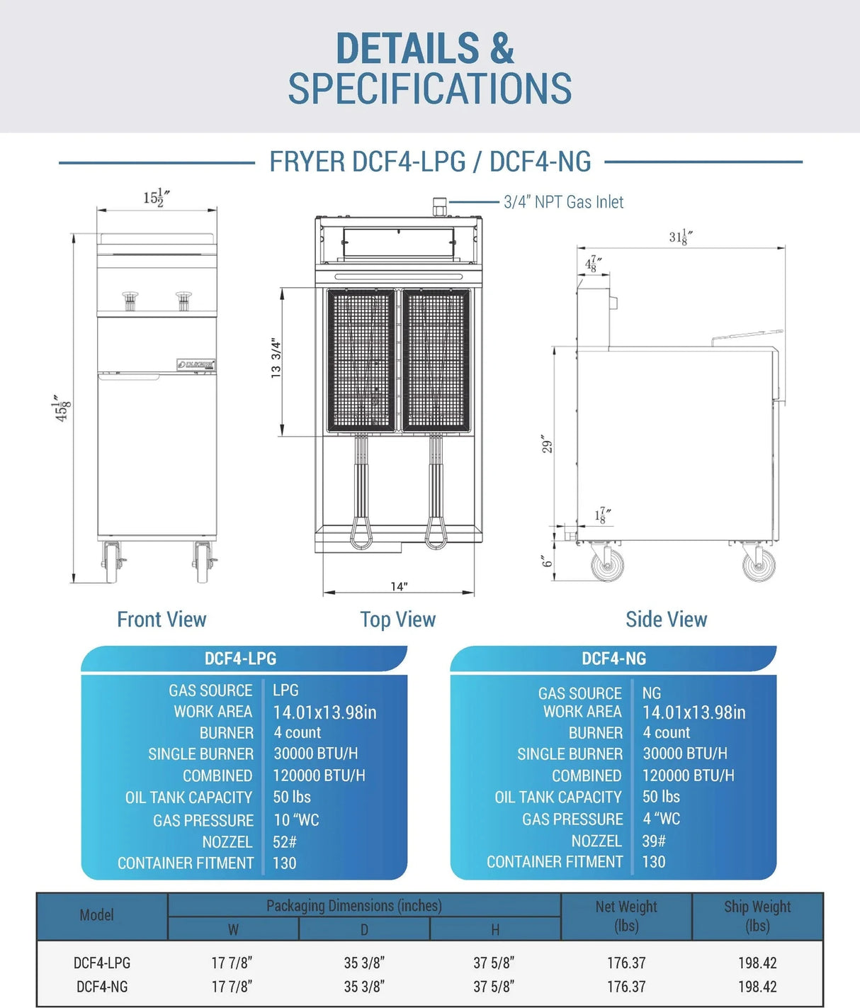 Dukers  DCF4-LPG Liquid Propane Gas Fryer with 4 Tube Burners (Free Shipping)+(Add to cart for discount)