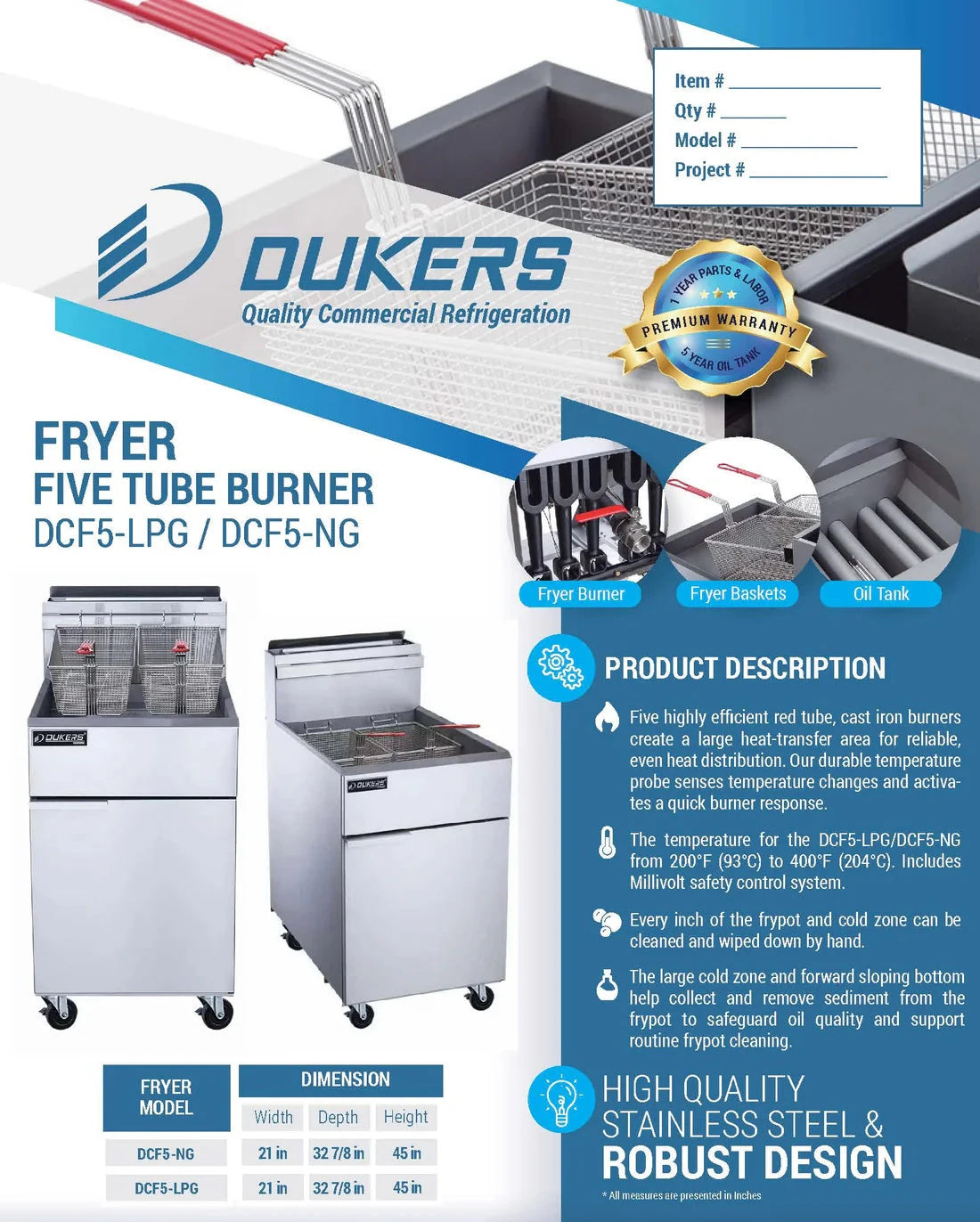 Dukers  DCF5-LPG Liquid Propane Gas Fryer with 5 Tube Burners (Free Shipping)+(Add to cart for discount)