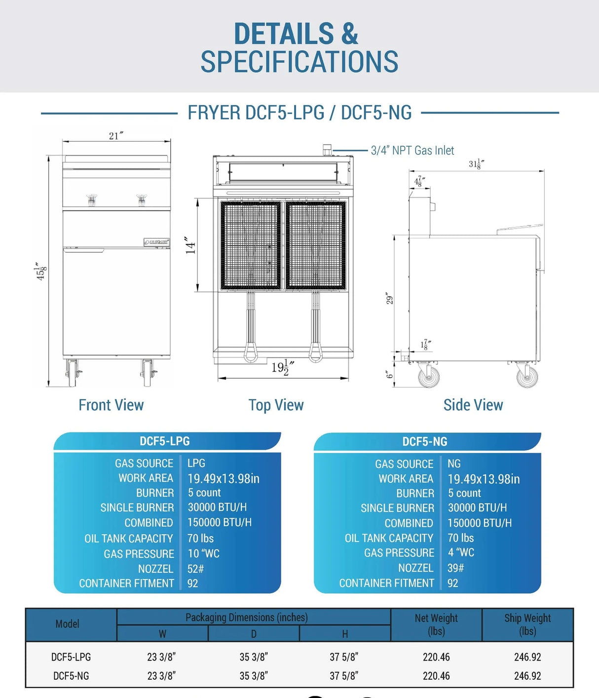Dukers  DCF5-NG Natural Gas Fryer with 5 Tube Burners (Free Shipping)+(Add to cart for discount)