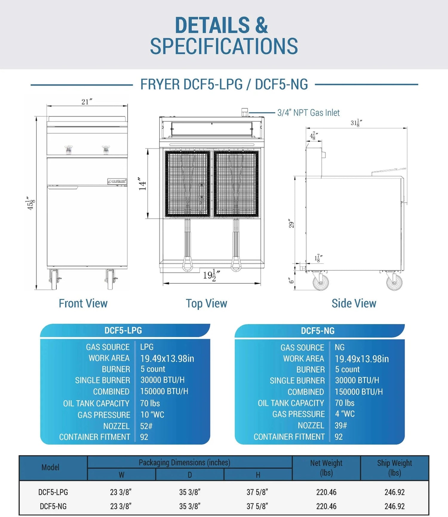 Dukers  DCF5-LPG Liquid Propane Gas Fryer with 5 Tube Burners (Free Shipping)+(Add to cart for discount)