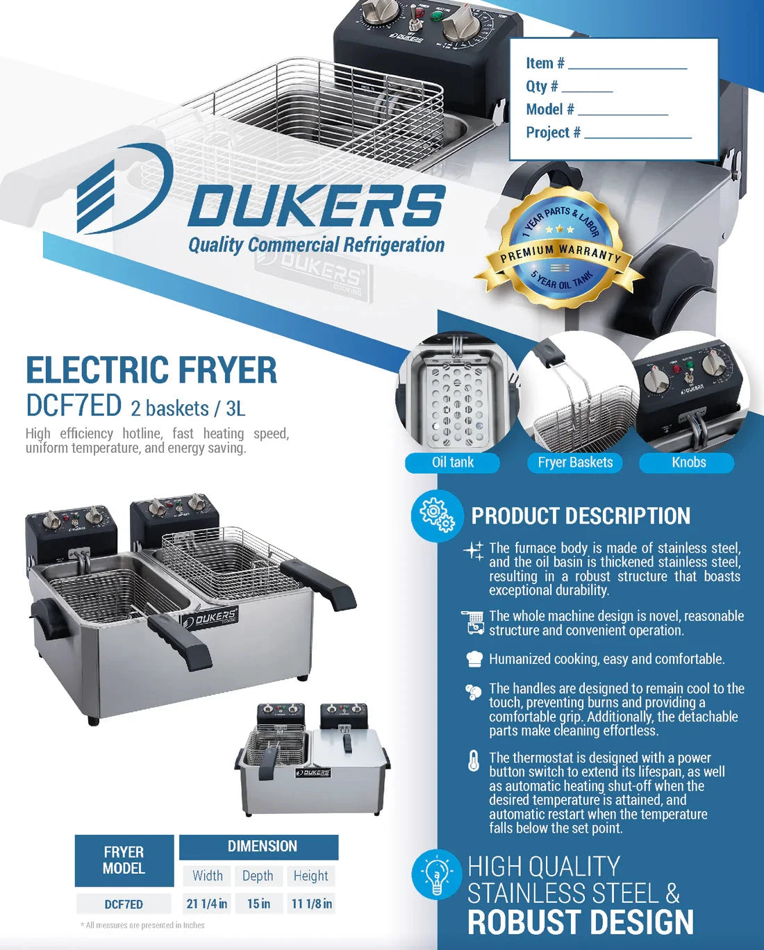 Dukers  DCF7ED 14lb Two Basket Electric Countertop Fryer (Free Shipping)+(Add to cart for discount)