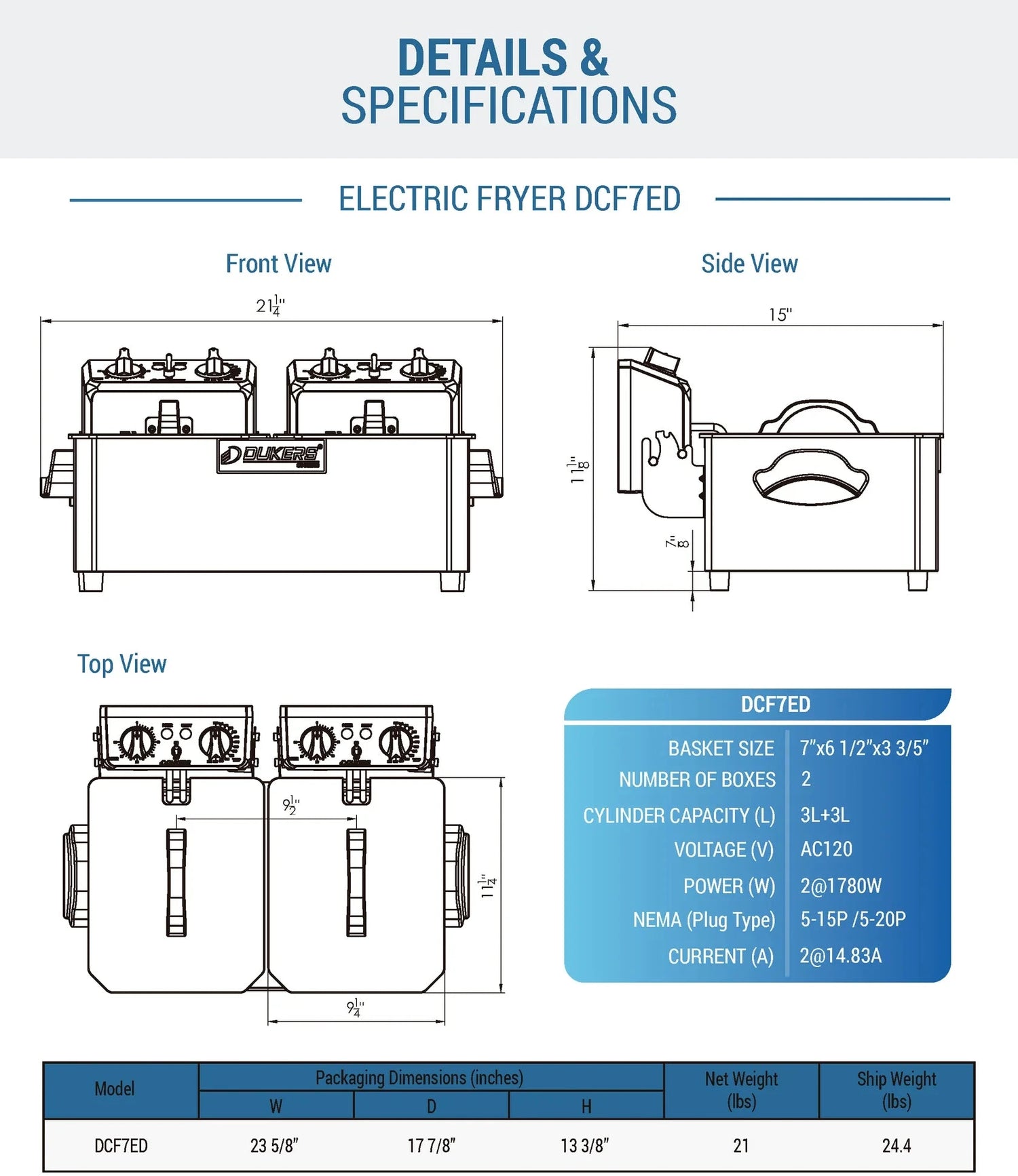 Dukers  DCF7ED 14lb Two Basket Electric Countertop Fryer (Free Shipping)+(Add to cart for discount)
