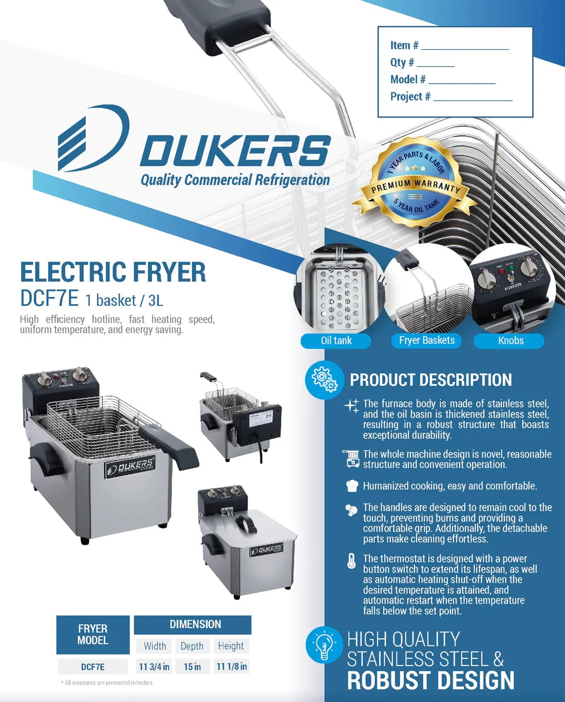 Dukers  DCF7E 7lb Single Basket Electric Countertop Fryer (Free Shipping)+(Add to cart for discount)