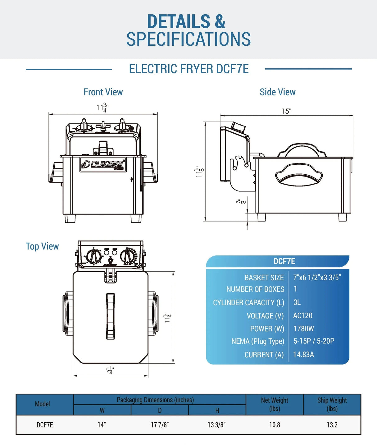 Dukers  DCF7E 7lb Single Basket Electric Countertop Fryer (Free Shipping)+(Add to cart for discount)