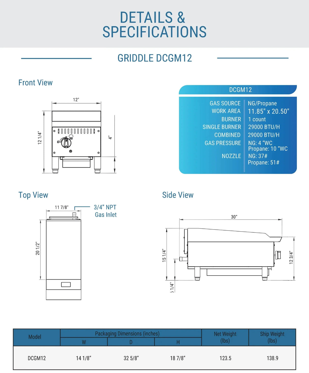Dukers  DCGM12 12 in. W Griddle with 1 Burners (Free Shipping) (Add to cart for discount)
