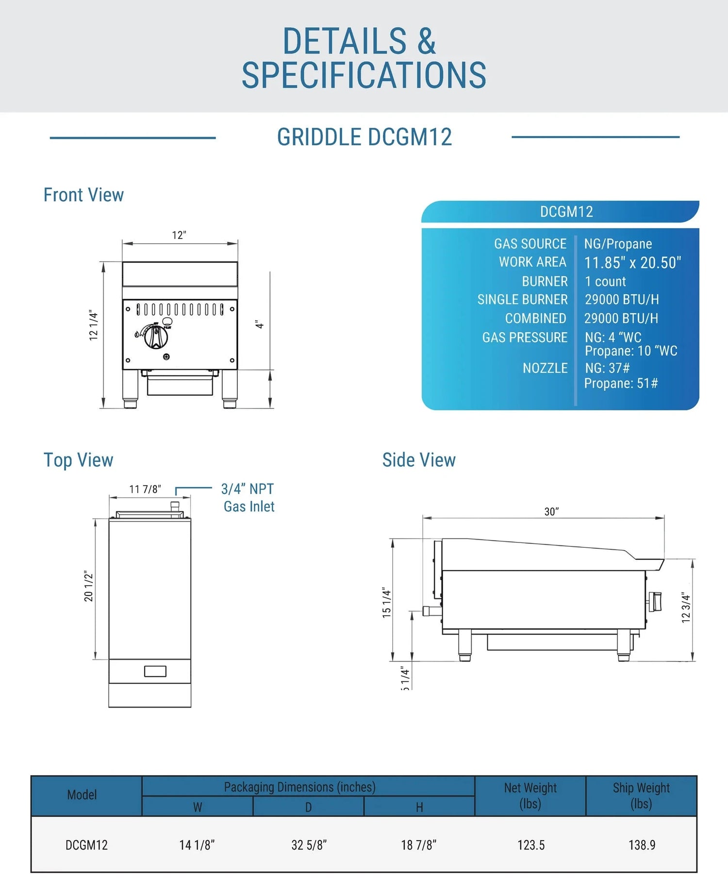 Dukers  DCGM12 12 in. W Griddle with 1 Burners (Free Shipping) (Add to cart for discount)