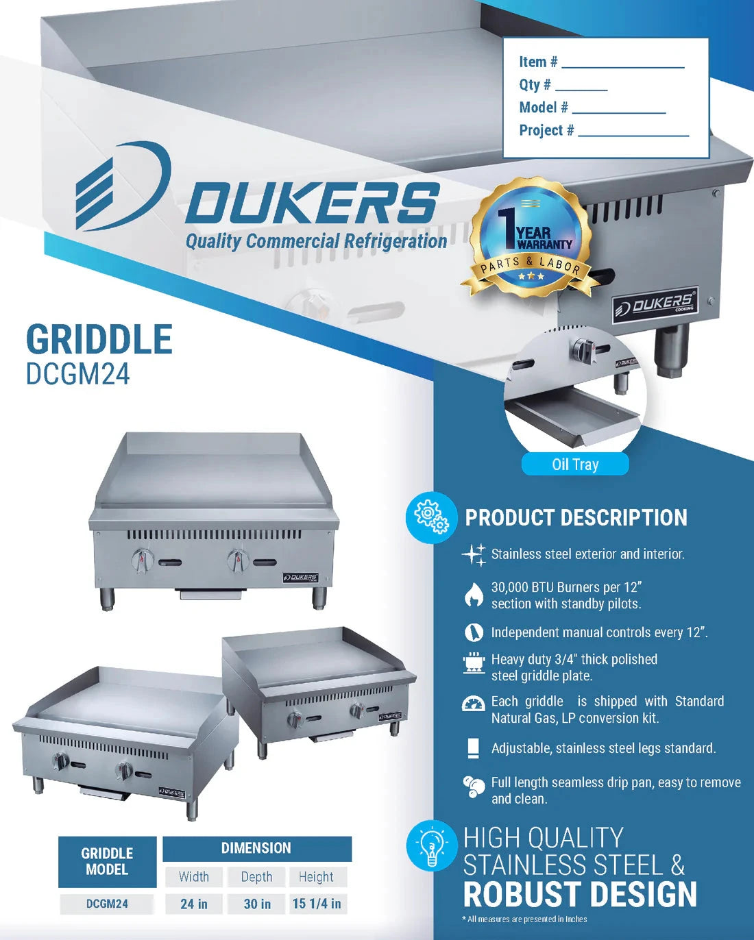 Dukers  DCGM24 24 in. W Griddle with 2 Burners (Free Shipping) (Add to cart for discount)