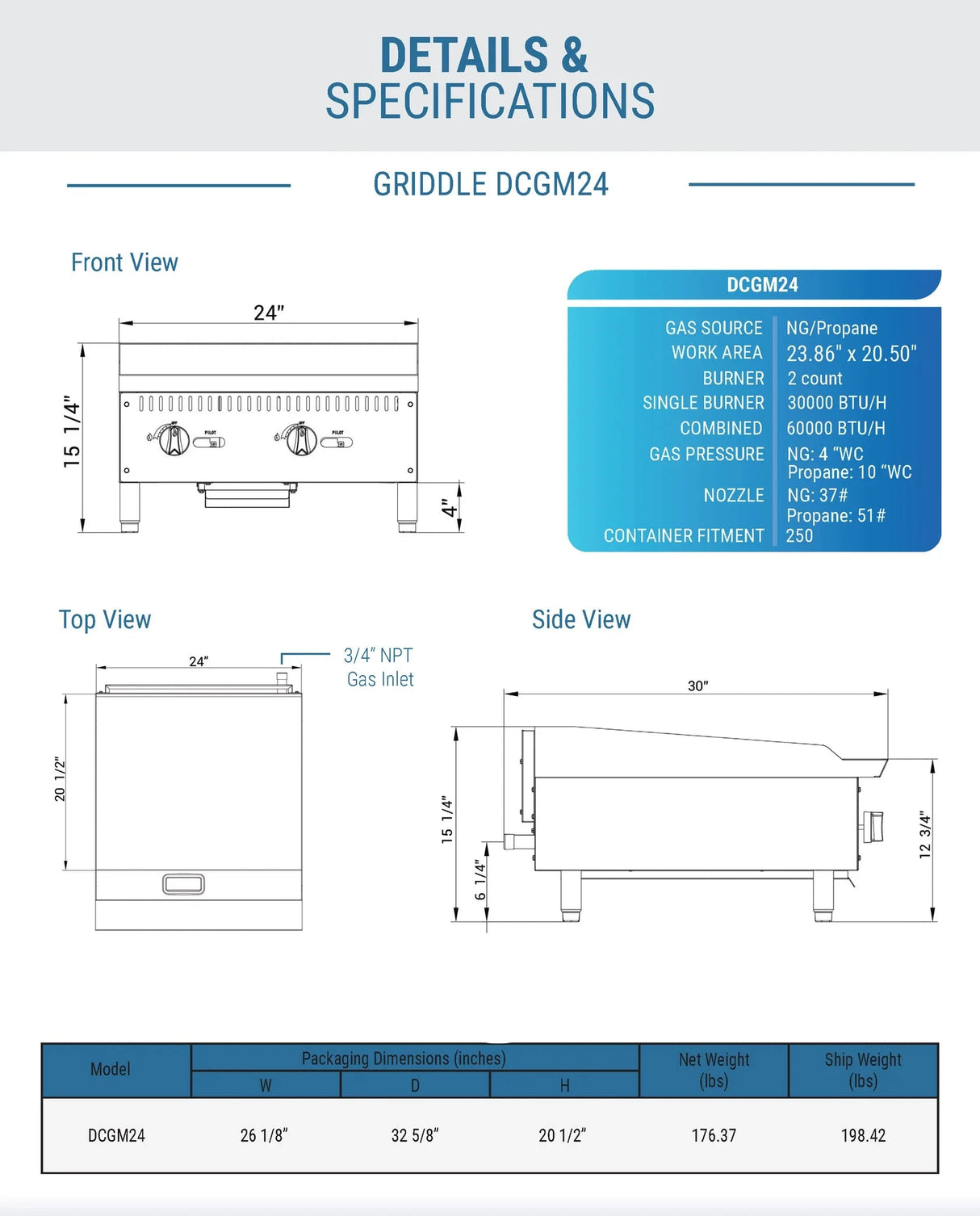 Dukers  DCGM24 24 in. W Griddle with 2 Burners (Free Shipping) (Add to cart for discount)
