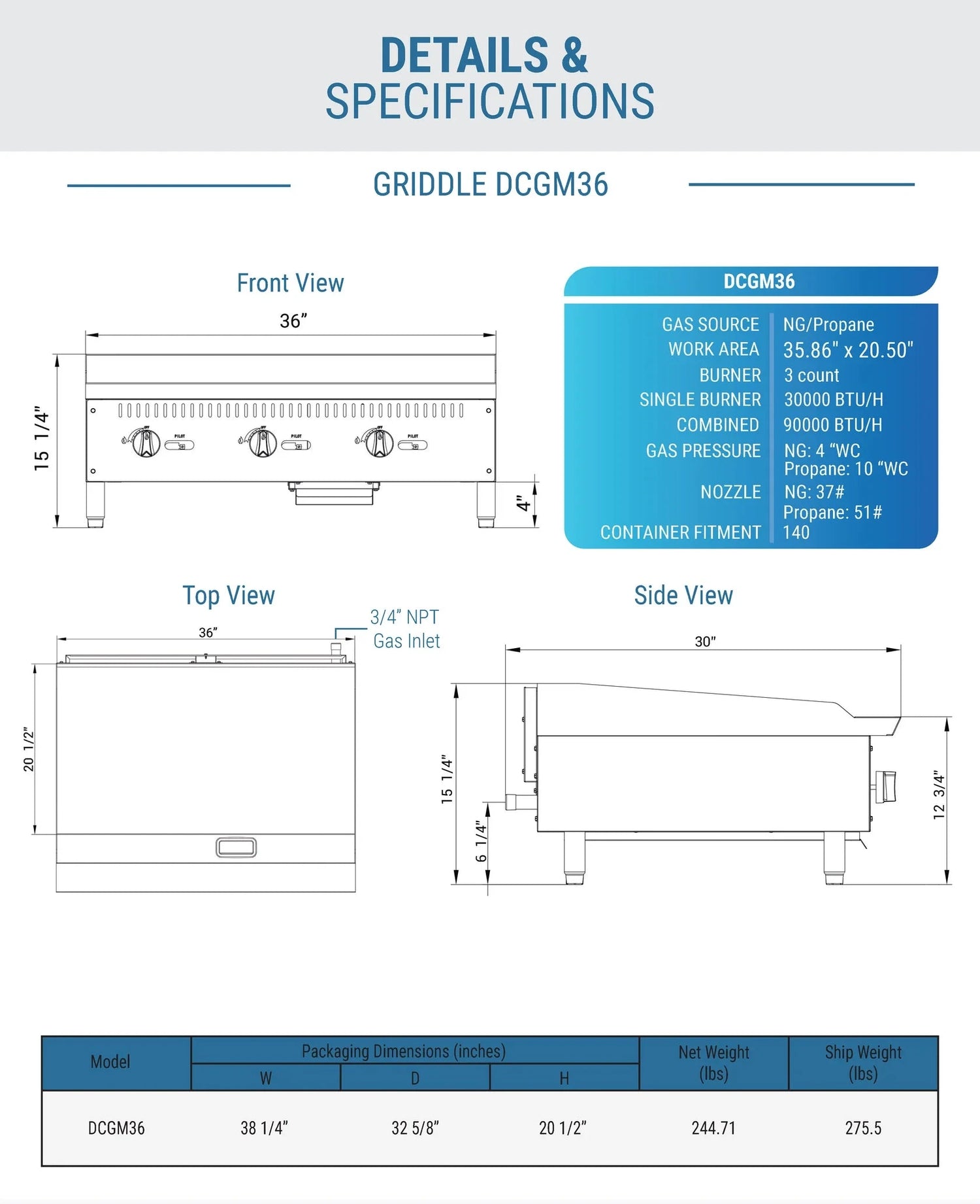 Dukers  DCGM36 36 in. W Griddle with 3 Burners (Free Shipping) (Add to cart for discount)