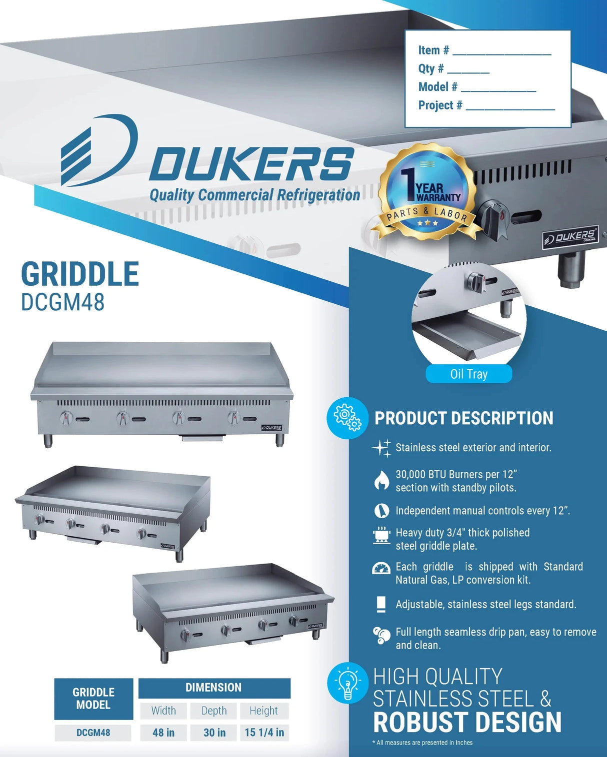 Dukers  DCGM48 48 in. W Griddle with 4 Burners (Free Shipping) (Add to cart for discount)